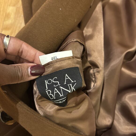 Jos A Bank Winter Pea Coat Mens Size 46L Brown Formal Wool Jacket - Picture 5 of 6